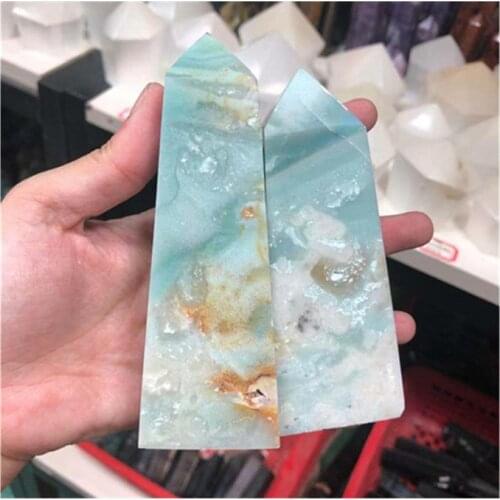 Natural carved wand point sky blue caribbean calcite obelisk crystal stones for decor piedras naturales y minerales