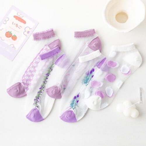 New Spring and Summer Glass Stockings for Women Thin Stockings Lavender Socks Transparent Color Cotton Socks