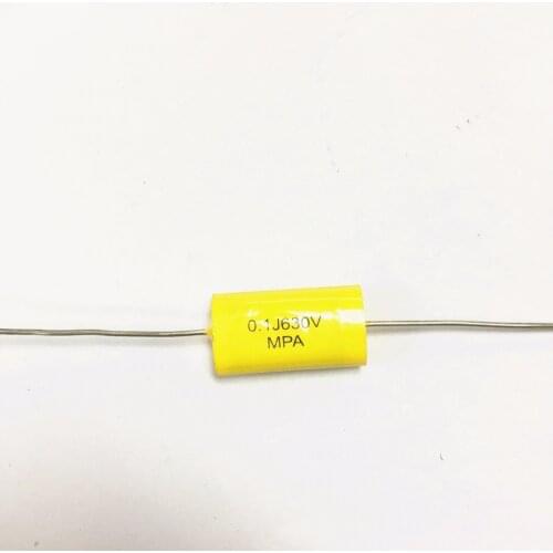 Wholesale and retail long leads yellow Axial Polyester Film Capacitors electronics 0.1uF 630V 630V 104J fr tube amp audio