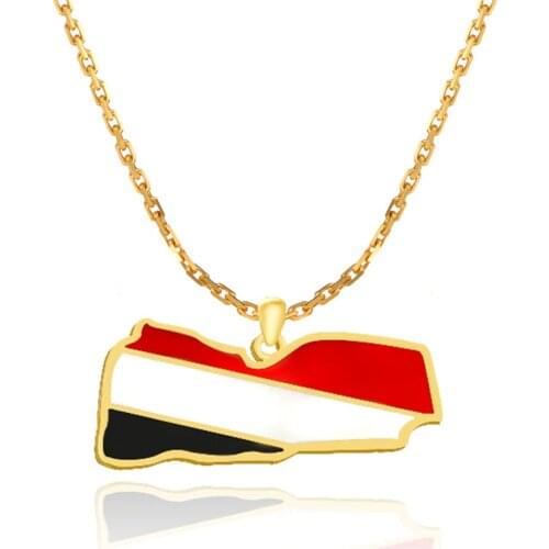 Trendsmax Colorful Yemen Flags make Country Map Pendant Necklace Stainless Steel Enamel National Electroplate Gold Jewelry