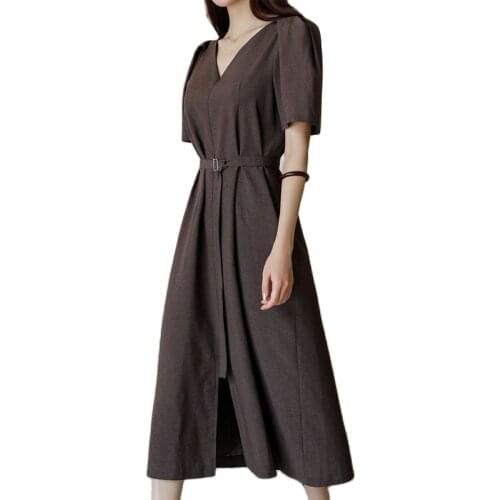 Retro Temperament Dress, Pure Color, High Quality V-neck Pencil Skirt, High Waist, Plastic Temperament, Slim 2021Summe New Dress