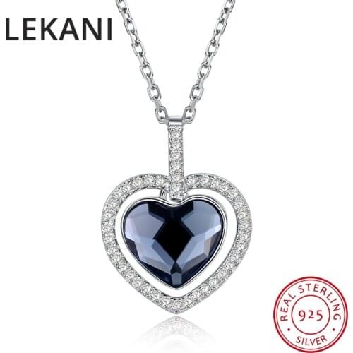 LEKANI Made With SWAROVSKI Crystals Heart Pendant Necklaces Real S925 Silver Fine Jewelry For Mothers Day Gift 2018