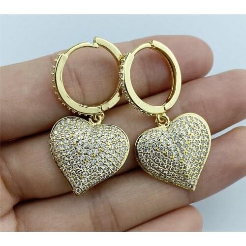Cute Love Heart Zircon Gold Color Stud Earrings Fashion CZ AAA Cubic Zircon Jewelry Earrings for Women Wholesale Brincos