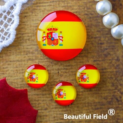 12mm 25mm 14mm 16mm 18mm 20mm Photo Glass Cabochons Round Cameo Set Handmade Settings Stone Spanish Flag