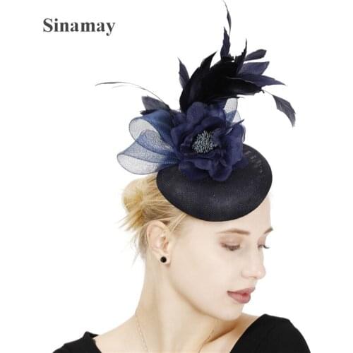 Navy Wedding Women Hat Occasion Fascinator Accessories Headband With Flower Ladies Party Derby Tea Hair Accessories Cocktail Hat