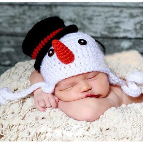 Handmade Knitted Baby Beanie Hat Crochet Pattern Childrens Snowman Cap Earflap X Xmas Hat Photo Props Headwear
