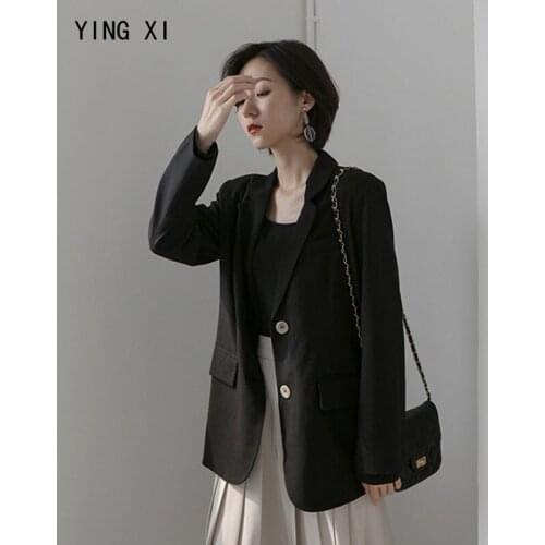 YING XI 2020 New Spring Turn-down Collar Solid Long Sleeve Women Blazer Feminino Mid Length With Belt Coat