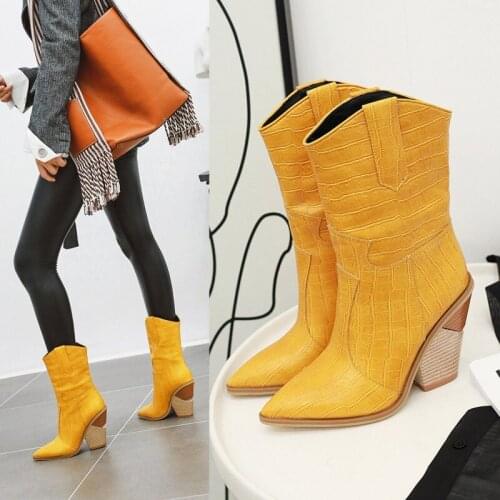European and American super large size womens knight boots short boots 2020 new fashion pointed thick heel white boots 3.5-12