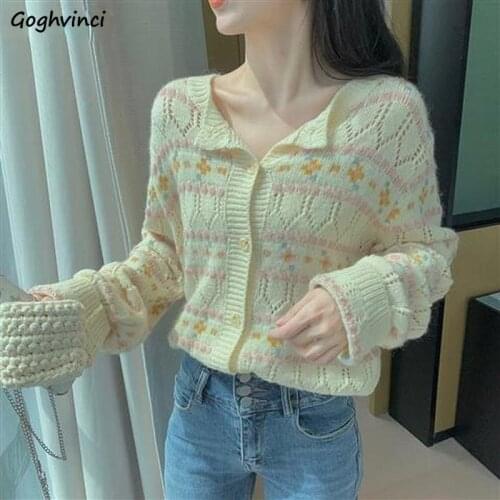 Cardigan Women Hollow Out Print Design Sweet Tender Spring Cozy Ulzzang Collge All-match Knitwear Leisure Female Fashion Ins New