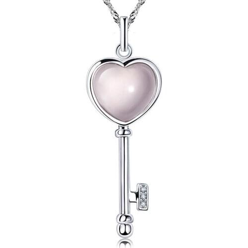 4ct Natural Rose Quartz Pendant Key Necklace in 925 Sterling Silver Lady Woman Fine Elegant jewelry Girl Love Birthstone Gift