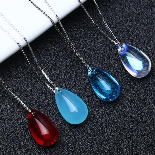 100% Real 925 Sterling Silver Necklace Pendant Water-drop Crystal Necklace For Women Korea Silver Jewelry Wholesale 2020 New