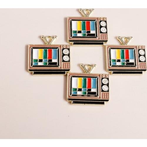 10pcs 20*20mm Creative Enamel Alloy Television Charms for Original Diy Jewelry Making TV Set Charms Necklaces Earrings Pendants
