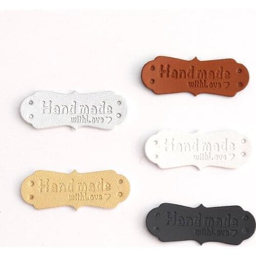 10Pcs Hand Made With Love Labels Tags For Clothes Handmade PU Leather Labels DIY Hats Bags Sewing Tags Garment Accessories New