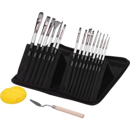 15pcs/set Artist Paint Brushes Set with Scraper Sponge Ball Carrying Case Drawing Paintbrush Nylon Hair Wooden Handle
