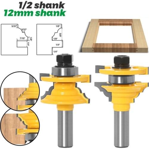 2PC/Set 1/2" 12.7MM 12MM Shank Milling Cutter Wood Carving Woodwork Door Round Corner Rail Stile Router Bit Tenon Milling Cutter