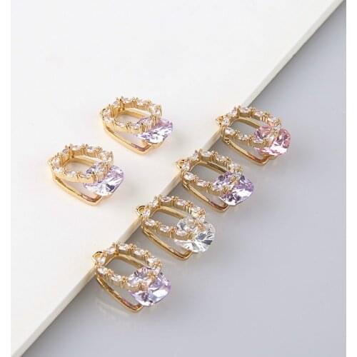 Zircon Crystal Copper Plated 14K Real Gold Box Pendant Necklace Bracelet Pendant DIY Handmade Ear Stud Material Accessories 2pcs