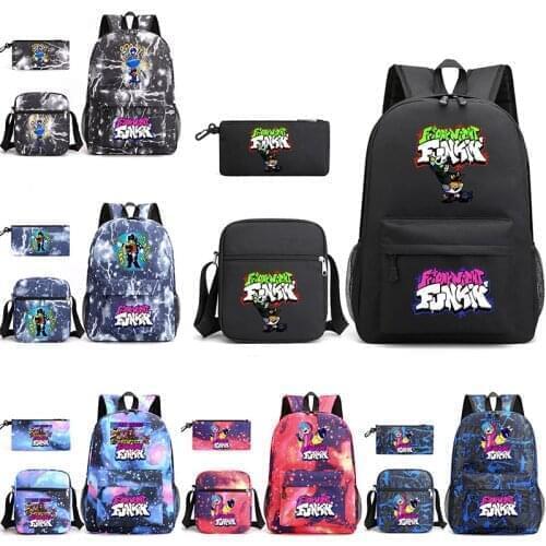 3Pcs Friday Night Funkin Game Backpack Cosplay Canvas children Kids Schoolbag Back To School Bookbag Usb Charging Travel Bag
