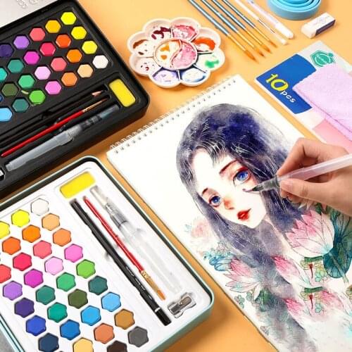 36 Colors Kawaii Watercolor Pigment Portable Student Paint Set Box For Drawing School Stationery Art painting Supplies diy japan