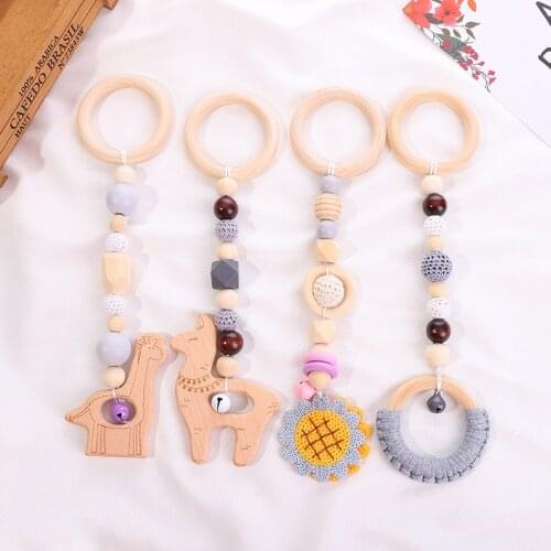 4PCS Nordic Baby Gym Playing Wooden Beads Hanging Toy Nursery Gym Play Accessories Wood Beads Hanging Decor For Kids Room Decor