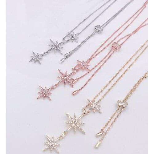 51-80cm High-quality female fashion personality hexagram three meteors necklace sweater chain For Holiday and birthday