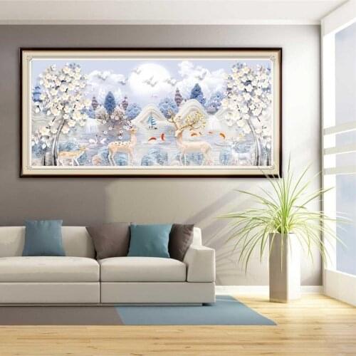 Diamond Embroidery Cross Stitch Deer Diamond Painting Landscape Tree Full Round Drill Mosaic Picture Crafts Christmas Decoration