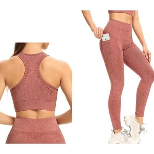 BINAND Sport Yoga Suit Woman Running Shockproof Bra Sports Fitness High Elastic Trousers With Pocket Quick Drying Breathable