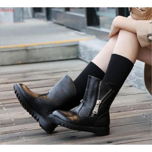 Girls Genuine Leather boots red boots children snow boots Princess shoes autumn winter kids cotton shoes Single boots