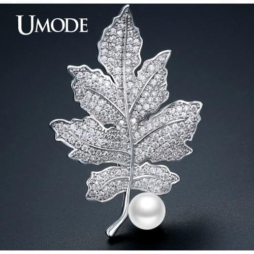 UMODE Large Bouquet Plant Leaf Women Brooches Imitation Pearl Vintage Brooch & Pins Hijab Fashion Jewelry Christmas Gifts UX0022