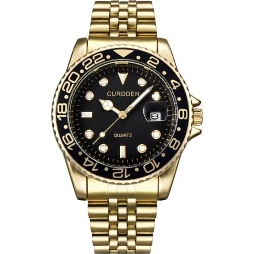 CURDDEN Big Brand Watches Mens Fashion Luxury Stainless Steel Band Calendar Gold Quartz Wristwatches Montres de Marque de Luxe
