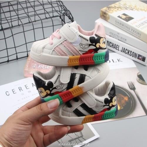 Disney Cartoon Mickey Mouse Baby Shoes For Boys Girls Fashion White Casual Sneaker Soft Bottom Toddler Shoes