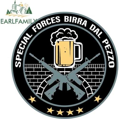 EARLFAMILY 13cm x 13cm Funny Special Forces Beer Car Sticker Cartoon Window Bumper Decal Vinyl Waterproof Stickers