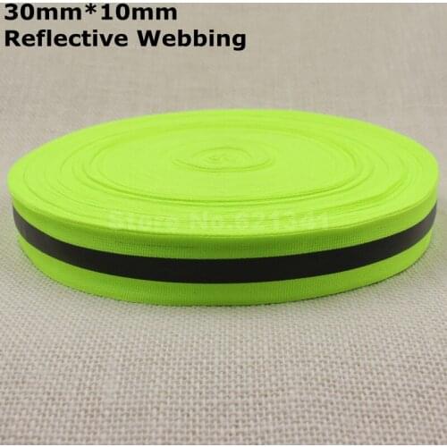 Fluorescent Green 30mm*10mm(W) Reflective Fabric Ribbon Tape Strip Edging Braid Trim Reflective Webbing Sew On 50 yards