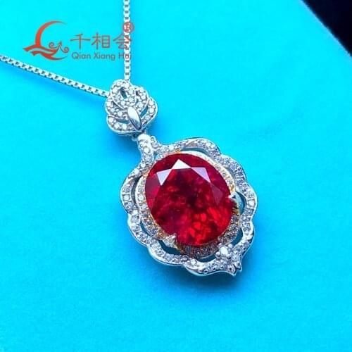 Artificial ruby 10*12mm main stone 925 silver Fashion oval shape with inclusions red color Jewelry for Pendant Necklace