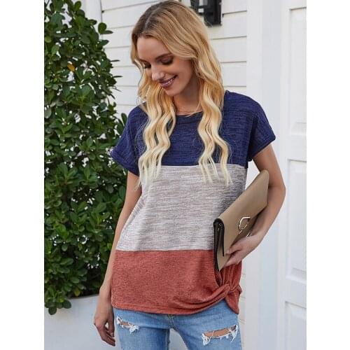 Summer Basic Solid T-Shirt 2021 New Ladies Casual Cotton Short Sleeved Tee Shirt Fashion Female Color Matching Twisted Top S-XXL