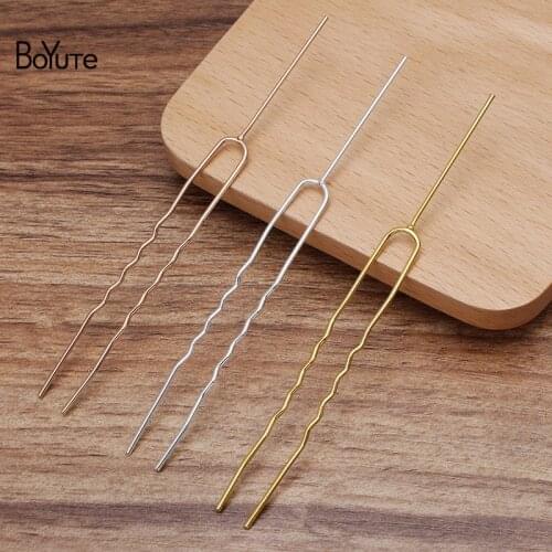 BoYuTe (20 Pieces/Lot) 75*1.2MM Metal Brass U Shape Wavy Hair Fork Hairpins with 35*1MM Pin Diy Handmade Hair Accessories