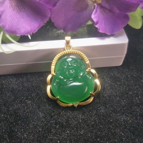 Natural Green Chalcedony Buddhism Jade Pendant Jewelry Lucky Exorcise evil spirits Auspicious Amulet Jade Pendant Fine Jewelry