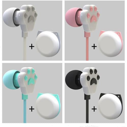 Cute Cat Paw Cartoon Earphone 3.5Mm In-Ear Stereo With Mic Earphones Case