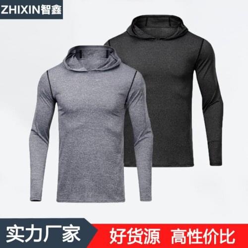 New Sports Long-sleeved T-shirt Mens Running Hooded Quick-drying Clothes Casual Loose Elastic Fitness Clothes