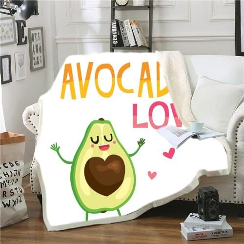 Avocado Cute Edition Comic Pattern Print Blanket Lovely Blanket 3D Print Sherpa Blanket on Bed Home Sofa Machine Washable