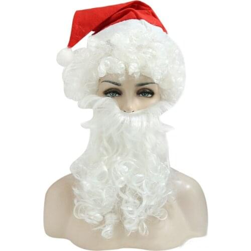 Cosplay Wigs for Christmas Santa Claus White Wig Beard Curly Synthetic Hair Adult Party Cosplay Costume Role Play Props peruca