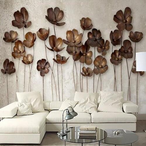 Custom 3D Photo Wallpaper for Walls Large Gold Flower Wallpaper Modern Living Room Decor Bedroom Flower Vintage Wall Picture