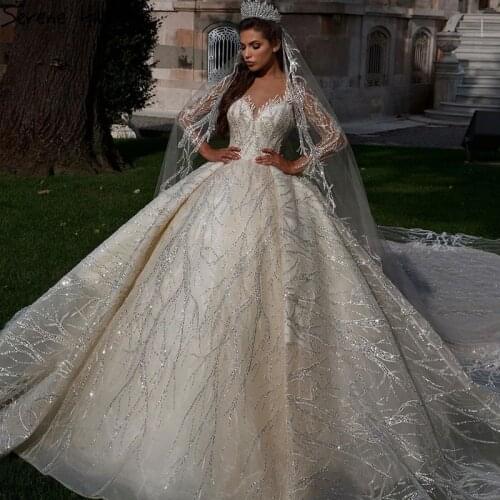 Serene Hill Ivory High-end Wedding Dresses 2021 Dubai Beading Luxury Long Sleeves Bridal Gowns HM67199 Custom Made