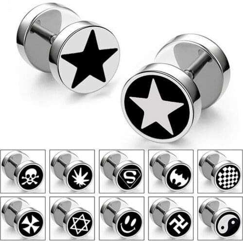 1 Piece Titanium Steel Barbell Dumbbell Studs Earrings for Men Women New Pop Punk Gothic Earings Fashion Ear Jewelry