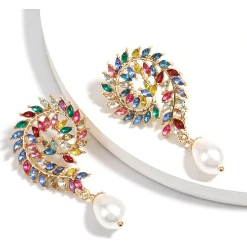 New Color Matching Big Rhinestone Fashion Womens Imitation Pearls Drop Earrings Womens Jewelry Temperament Accessories