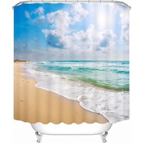 Beach scenery Pattern 3D Shower Curtain Polyester Fabric Waterproof Shower Curtain Eco-Friendly Bathroom Curtain Home
