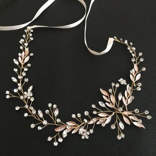 SLBRIDAL Handmade Golden Wired Crystal Rhinestones Wedding Hair accessories Hairband Bridal Headband Bridesmaids Jewelry Women