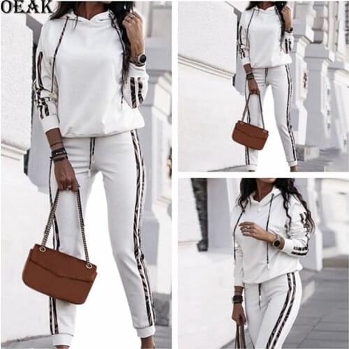OEAK Autumn Womens Fashion 2 Piece Set Tracksuit Long Sleeve Patchwork Top + Pants Jogging Suits Sportswear Sports Hot Suit