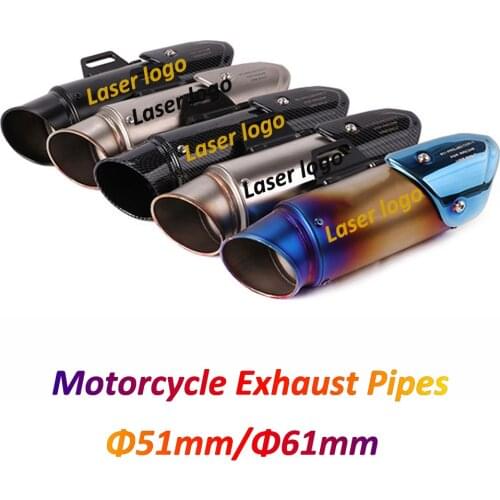 Universal Motorcycle Muffler Pit Bike Exhaust Pipe with Laser Logo Sticker for Honda CB125R GY6 RKF125 Duke 390 Tmax 500 Z900 R6