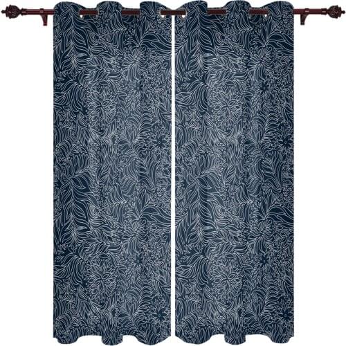 Living Room Curtains Flower Pattern Dark Blue Modern Home Decor Bathroom Kitchen Bedroom Balcony Floor Valance Curtains