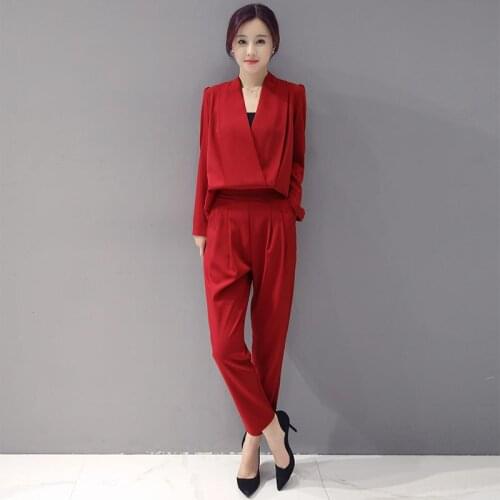 Womens suits 2018 spring and summer women slim slim Korean version of the two-piece casual large size fashion Siamese pants